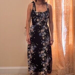 Reformation Black Floral Midi Dress